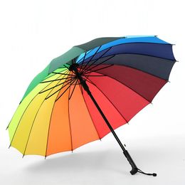 Rainbow Umbrellas 16K Windproof Rainbow Big Umbrella Rain Women Men Sun Walking Long-handle Straight Golf Umbrellas Automatic-open Parasol