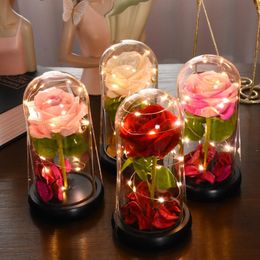 Decorative Flowers & Wreaths Artificial Eternal Rose LED Light In Glass Cover Christmas Home Decor For Mother's Day Valentines Year Gift