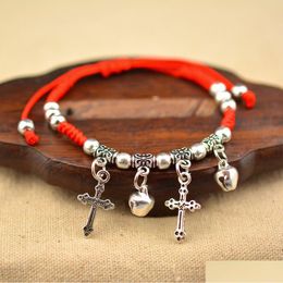 Charm Bracelets 50Pcs/Lot Ethnic Hand Woven Red Rope For Women Man Jewellery Party Gifts Wholesale Drop Delivery Dhgarden Dhund