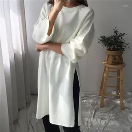 Women's Sweaters Autumn And Winter Sweater Knit Set Straight Tube Female Loose Korean Version Of Long Irregular Double-sided Split Top