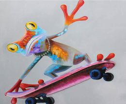 Cool Skateboard Frog Animal Handpainted Oil Painting on Canvas Mural Art Picture for Office Home Living Bedroom Wall Decoration1377260