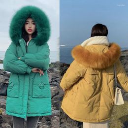 Women's Trench Coats Drop Winter Jackets Long 2023 Hooded Parkas Women Wadded Jacket Warm Outwear Big Faux Fur Collar Chaqueta Mujer