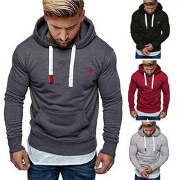 Men's Hoodies Autumn And Winter Solid Color Sweater Top Embroidery Long Sleeved Hooded Soft Warm Sweatshirt Tether Drawstring Sweaters