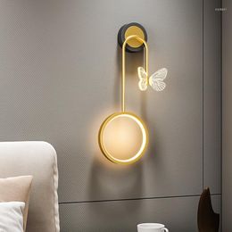 Wall Lamps Nordic Light Luxury Master Bedroom Creative Living Room Background LED Bedside Butterfly Lamp