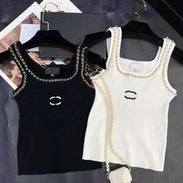 Designer summer women t shirt Shirt Summer Letter Embroidery Mediaeval Slim Sexy Open Back Knitted Tank Top Pullover Women