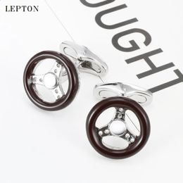 Cuff Links Lepton Car Steering Wheel Cufflinks for Mens Shirt Cuff links High Quality Brown Enamel Wheel Cufflink Relojes gemelos 231109