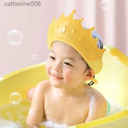 Shower Caps Crown bathing cap baby shampoo cap waterproof adjustable silicone ear protection baby shampoo artifactL231110