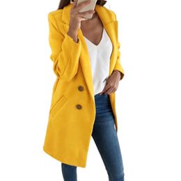 Women Blend Vintage Slim Fit Tweed Coat Elegant Double breasted Double Pocket Blazer Collar Trench Peacoat Female Office Outerwear 231110