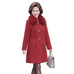 Women's Wool & Blends Winter Jacket Women Woollen Coat Mid Long Outerwear Warm Plus Size 5XL Middle-aged Elderly Female Imitation Mink Velvet