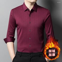 Men's Casual Shirts Claret Red Business For Mens Warm Winter Thermal Velvet Work Office Husband Wear Burgundy Social Blouse Luxury Top