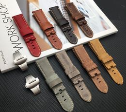 Watch Bands High quality 24mm brown gray retro Italian leather strap strap butterfly buckle strap 230410