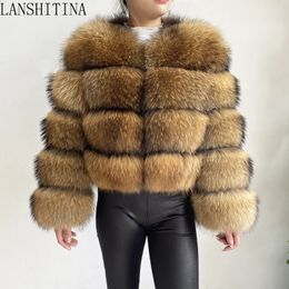 Women's Fur Faux Style Real Raccoon Coat Women In Autumn And Winter Fashionable Warm Jacket Genuine Leather 231109