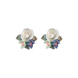 Series~sier Needle Sen Ceramic Burnt with Fresh and Sweet Design Sense Blue Flower Earrings se