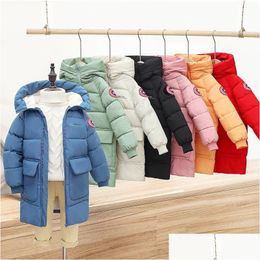 Down Coat Baby Boys Jackets Winter Coats Children Thick Long Kids Warm Outerwear Hooded For Girls Snowsuit Overcoat Clothes Solid Dr Dhm4I