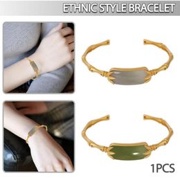 Charm Bracelets Gemstone Adjustable Bracelet Retro Gold Plated Bamboo Leaf Chinese Style Women's Gift Jewelry