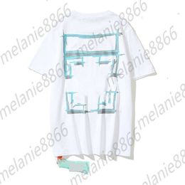 2023 Spring Summer New Men's T-shirts Fashion Br Light Blue Marker Drawing Pattern Short Sleeve and Women's Couple T-shirt White