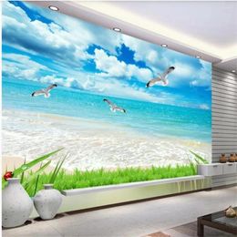 Wallpapers Beautiful Scenery Blue Beach 3d Murals Wallpaper For Living Room