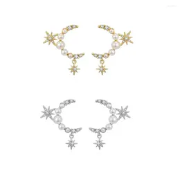 Stud Earrings Pearl Zircon Moon Star Pendant Earring For Women Retro Copper Fashion Jewelry Pendientes Mujer 2023