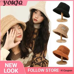 Wide Brim Hats Bucket Hats Lambswool Unisex Bucket Hats For Women Men Winter Outdoor Sun Visor Panama Fisherman Cap Letter Embroidered Wholesale Chapeau YQ231110