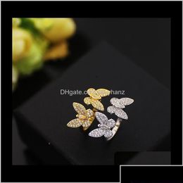 Band Rings Fashion Classic 4/Four Leaf Clover Open Butterfly S925 Sier 18K Gold With Diamonds For Women Girls Valentines M Drop Deli Dhtlk