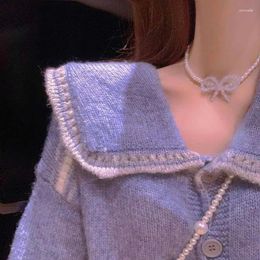 Women's Knits 2023 Cardigan Sweater Women Loose Trendy Thin Navy Collar Blue Tops Spring And Fall Female Solid Color