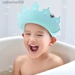 Shower Caps Children Waterproof Shampoo Cap Crown Baby Shower Cap Adjustable Size Cartoon Bath Visor Infant Hair Shield Ear ProtectionL231111