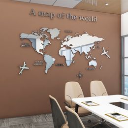 Wall Stickers European Type World Map 3D Acrylic Wall Decal Sticker Crystal Mirror Face Decal for Office Sofa TV Background Wall Decoration Decal 230410