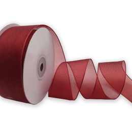 Gift Wrap 25Yards 38mm Wired Edge Wine Organza Ribbon for Birthday Christmas Packaging Wrapping Decoration DIY 231109