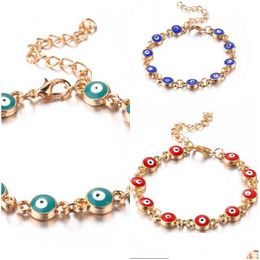 Chain Enamel Blue Evil Eye Charm Bracelets For Women Men Turkish Gold Chains Adjustable Bracelet Bangle Fashion Jewellery In B Dhgarden Dhpgv