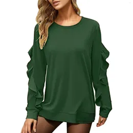 Women's Hoodies 2023 Autumn Sweatshirts Casual Round Neck Long Sleeve Pullovers Tops Solid Irregular Ruffles Tshirt
