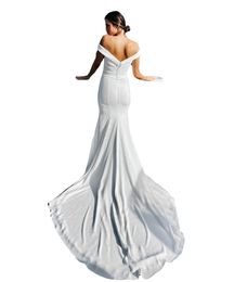 SoDigne Satin Mermaid Wedding Dresses Boho Off The Shoulder Wedding Gown Simple Long Train Buttons Bridal Dress