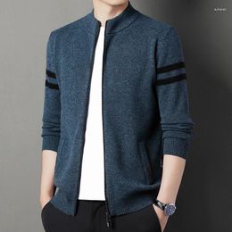 Men's Sweaters Minglu Wool Cardigan Luxury Computer Knitted Zipper Stand Collar Spring Autumn Male 3XL