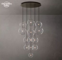 Glass Globe Mobile Cluster Chandeliers Modern LED Raindrop Pendant Light Fixtures for Living Room Dining Room Staircase Hanging Lamps