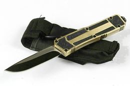 High Quality Gold Auto Tactical Knife 440C Drop Point Black / Wire Drawing Two-tone Blade Outdoor Camping Survival Rescue Knives with Nylon Bag