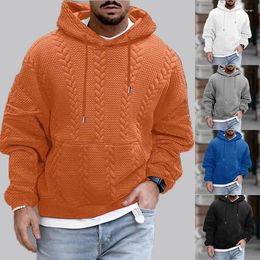 Men's Hoodies Autumn Solid Jacquard Knitted Hoodie For Men Long Sleeved Lace Up Hooded Pullover Casual Loose Oversize Tops Clothing
