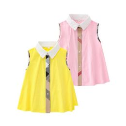 Girl'S Dresses Cute Baby Girls Plaid Shirt Dresses Summer Kids Sleeveless Vest Dress Cotton Children Turn-Down Collar Skirts Girl 1-6 Dhasy