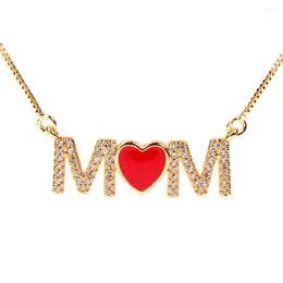 Pendant Necklaces EYIKA Arrivals Cubic Zircon MOM Mama Letter Necklace Enamel Red Heart Collares De Moda Jewellery Gift For Mother's Day