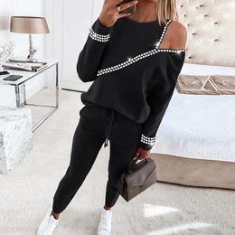 Women's Two Piece Pants 2023 Winter Women Sets Tracksuit Autumn Casual Sexy Off Shoulder Long Sleeve Sweatshirts Female Top Trousers Pant
