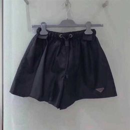 Womens Designer t shirt Shirt Casual Triangle Drawstring Nylon Shorts 23 Summer Loose Slim High Waist Wide Leg Pants