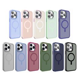 iPhone 15 14 Pro Max Magnetic Phone Case for Apple 13 12 Plus Samsung Galaxy S23 Skin-friendly Matte Metal Bezel Frame Button Magsafe-compatible Fundas Coque Back Cover