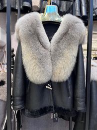 Women's Fur Faux 2023 Winter Women Natural Merino Sheep Coat Real Genuine Leather Jacket Collar Thick Warm Luxury Female Coats 231110