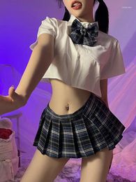 Work Dresses Sexy JK Uniform Student Women's Sailor Pleated Short Skirt Set Super Bowknot Sweet Lovely Style Slim Thin Sheer Y3O4