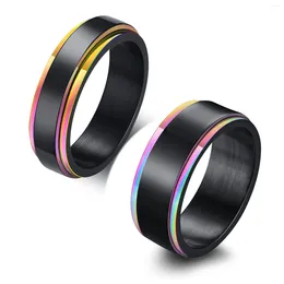 Cluster Rings 6mm 8mm Stainless Steel Colourful Edging Rotatable Black Ring Men Fidget Relieve Anxiety