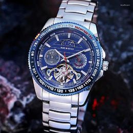 Wristwatches Top Hollowed Out Mechanical Watch Men Automatic Winding Men's Business 3D Dial Waterproof Whatches