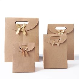 Gift Wrap 10PCS Flip Top Bow Kraft Paper Gift Bag Japanese Paper Bag with Clasp Tote Bag Gift Clothing Shopping Bags 231109