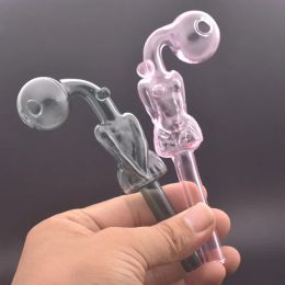 New Unique Beauty Bubbler Pyrex Glass Oil Burner Pipes Curved Smoking Pipes 14cm Length 30mm Ball Dab Straw Oil Nail Balancer Smoker ZZ