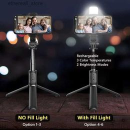 Selfie Monopods Mini Bluetooth Selfie Stick Portable Monopod Tripod with Fill Light Shutter Remote Control for Android iPhone Smartphone Q231109