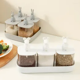 Storage Bottles Case /mouse Combination Set Spoon Kitchen Cartoon Sugar Bowl Condiment Seasoning Cover Bottle Animal Box Jar