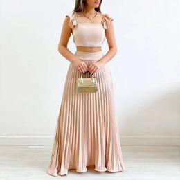 Two Piece Dress Short Vest High Waist Pleated Half Skirt Women Summer Set Suspenders Boho Vacation Y2k Suit Streetwear Matching Sets 230410