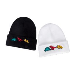 Berets Dinosaur Embroidery Hat Wool Knitted Caps Winter Elastic Skull Cap Cartoon Hats Unisex Casual Style BonnetBerets